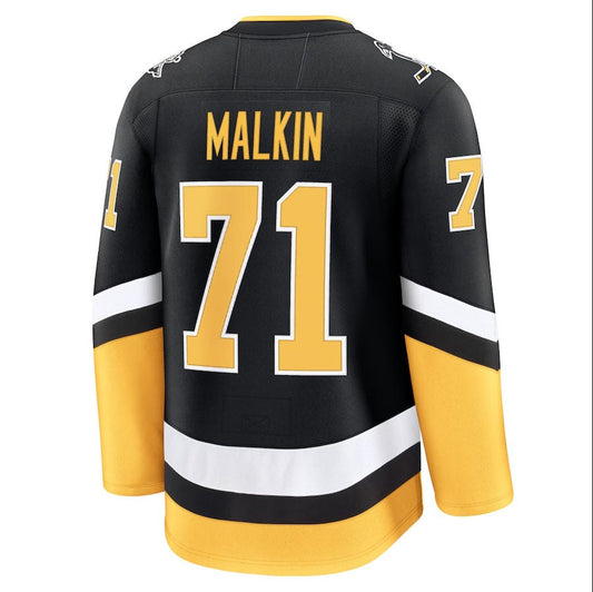 P.Penguins #71 Evgeni Malkin Fanatics Alternate Premium Jersey - Black Stitched American Hockey Jersey UNEC