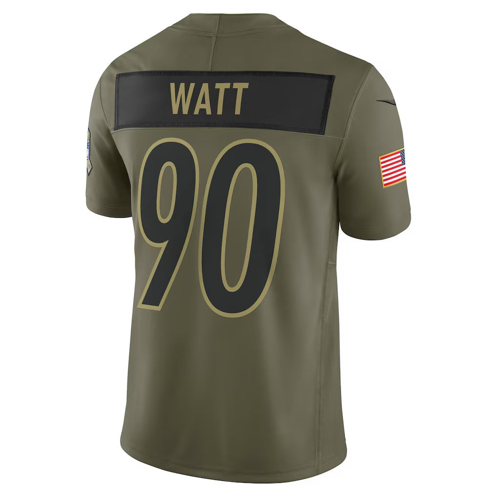 P.Steelers #90 T.J. Watt Olive 2025 Salute to Service Limited Stitched American Football Jerseys CustomName