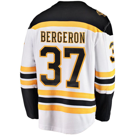 B.Bruins #37 Patrice Bergeron Fanatics Branded Away Captain Premier Breakaway Player Jersey White Black Stitched American Hockey Jersey UNEC