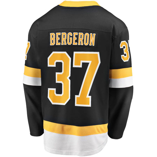 B.Bruins #37 Patrice Bergeron Fanatics Branded Captain Alternate Premier Breakaway Player Jersey Black Stitched American Hockey Jersey UNEC