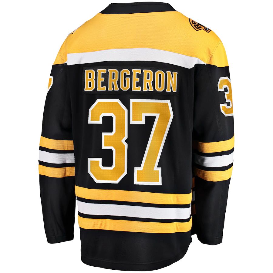 B.Bruins #37 Patrice Bergeron Fanatics Branded Home Captain Premier Breakaway Player Jersey Black Stitched American Hockey Jersey UNEC
