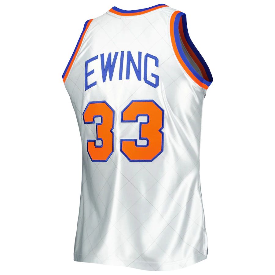 NY.Knicks #33 Patrick Ewing Mitchell & Ness 1985-86 Hardwood Classics 75th Anniversary Swingman Jersey Platinum Stitched American Basketball Jersey UNEC