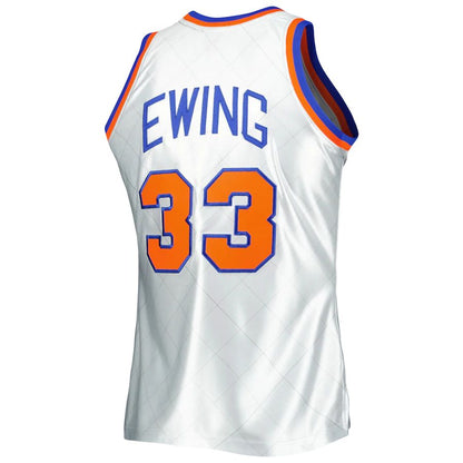 NY.Knicks #33 Patrick Ewing Mitchell & Ness 1985-86 Hardwood Classics 75th Anniversary Swingman Jersey Platinum Stitched American Basketball Jersey UNEC