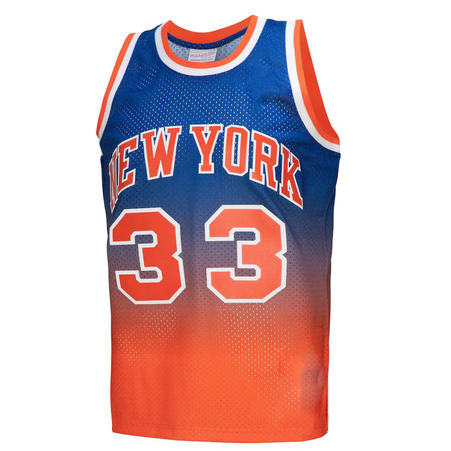 NY.Knicks #33 Patrick Ewing Mitchell & Ness 1991-92 Hardwood Classics Fadeaway Swingman Player Jersey OrangeRoyal Stitched American Basketball Jersey UNEC