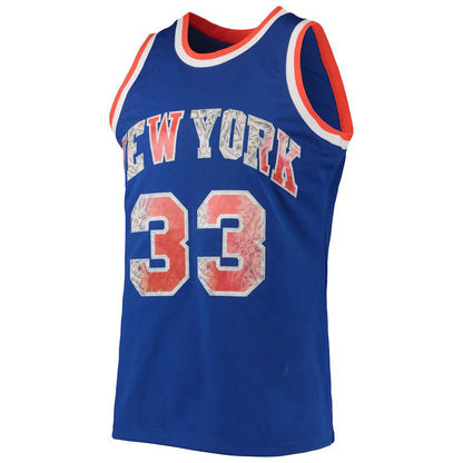 NY.Knicks #33 Patrick Ewing Mitchell & Ness 1996-97 Hardwood Classics 75th Anniversary Diamond Swingman Jersey Blue Stitched American Basketball Jersey UNEC