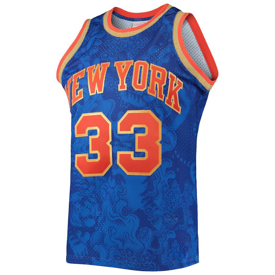 NY.Knicks #33 Patrick Ewing Mitchell & Ness Hardwood Classics 1991-92 Lunar New Year Swingman Jersey Blue Stitched American Basketball Jersey UNEC