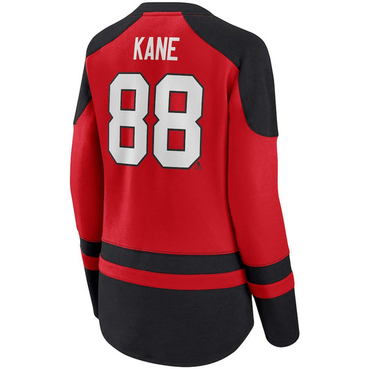 C.Blackhawks #88 Patrick Kane Fanatics Branded Lace-Up Raglan Sweatshirt Red Black Stitched American Hockey Jersey UNEC