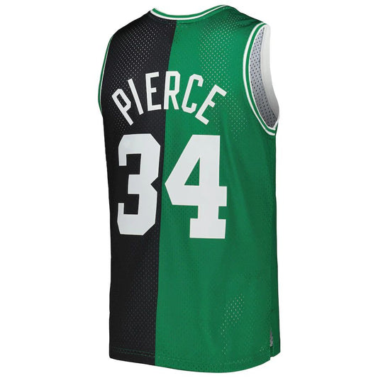 B.Celtics #34 Paul Pierce Mitchell & Ness Hardwood Classics 2007-08 Split Swingman Jersey Black Kelly Green Stitched American Basketball Jersey UNEC