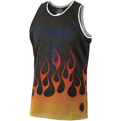 O.Magic #1 Penny Hardaway Mitchell & Ness 1994-95 Hardwood Classics Flames Swingman Jersey Black Stitched American Basketball Jersey UNEC