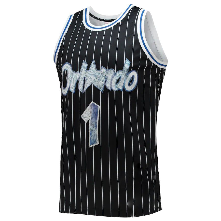 O.Magic #1 Penny Hardaway Mitchell & Ness 1996-97 Hardwood Classics 75th Anniversary Diamond Swingman Jersey Black Stitched American Basketball Jersey UNEC