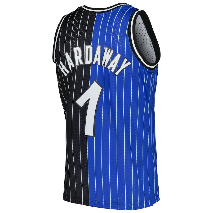 O.Magic #1 Penny Hardaway Mitchell & Ness Hardwood Classics 1994-95 Split Swingman Jersey BlueBlack Stitched American Basketball Jersey UNEC