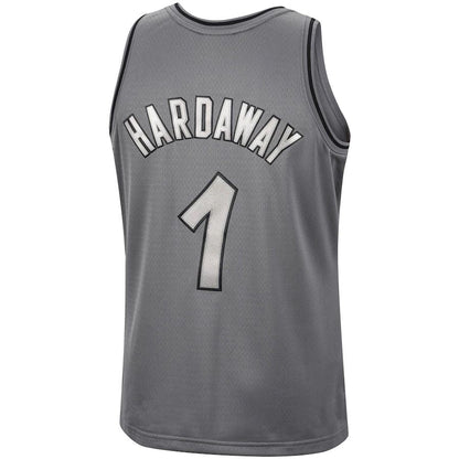 O.Magic #1 Penny Hardaway Mitchell & Ness Hardwood Classics Retired Player 1994-95 Metal Works Swingman Jersey Charcoal Stitched American Basketball Jersey UNEC