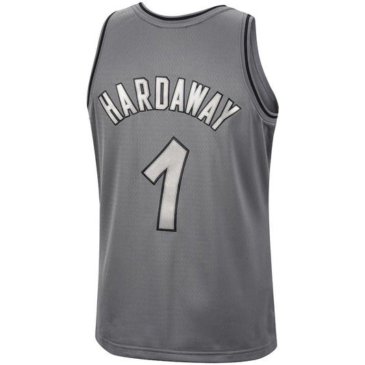 O.Magic #1 Penny Hardaway Mitchell & Ness Hardwood Classics Retired Player 1994-95 Metal Works Swingman Jersey Charcoal Stitched American Basketball Jersey UNEC