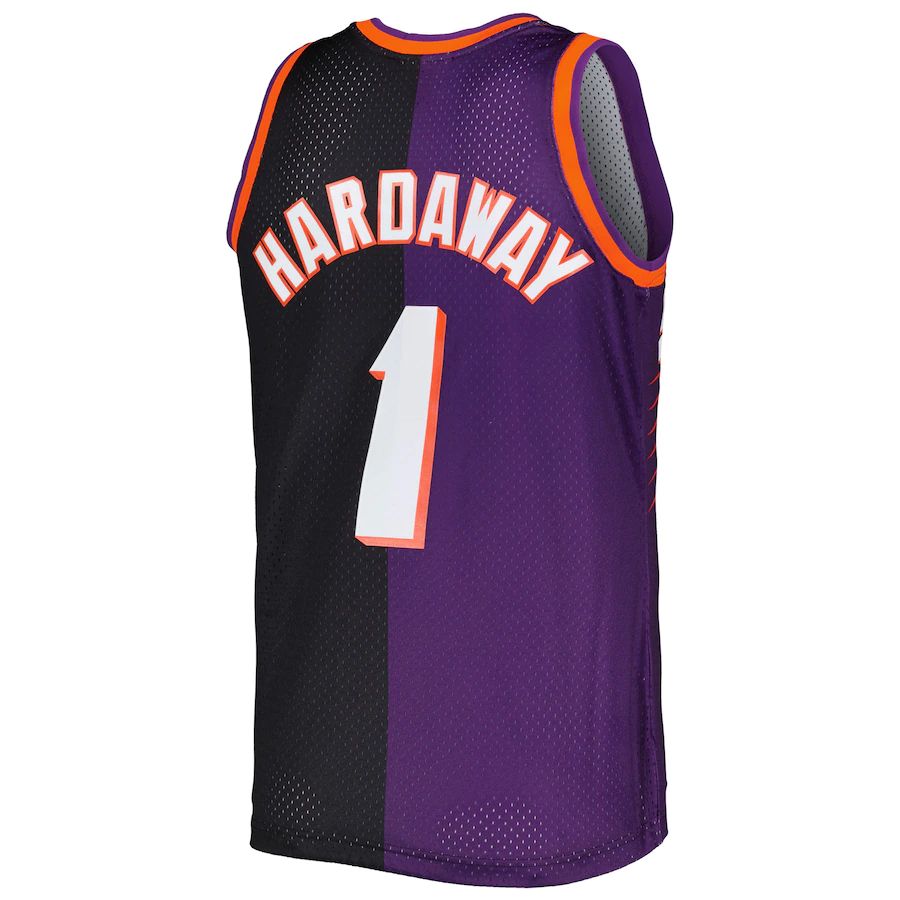 P.Suns #1 Penny Hardaway Mitchell & Ness Hardwood Classics 1999-00 Split Swingman Jersey Purple-Black Stitched American Basketball Jersey UNEC