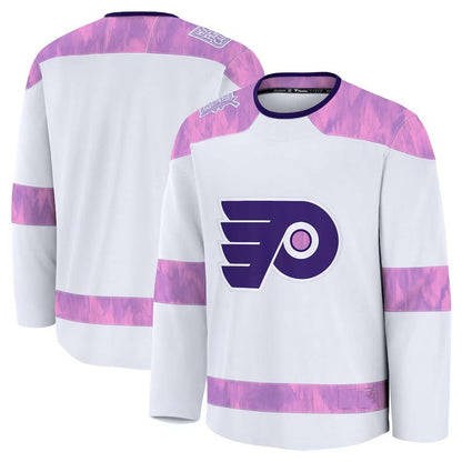 P.Flyers Fanatics 2024 Hockey Fights Cancer Practice Jersey - White Stitched American Hockey Jersey UNEC