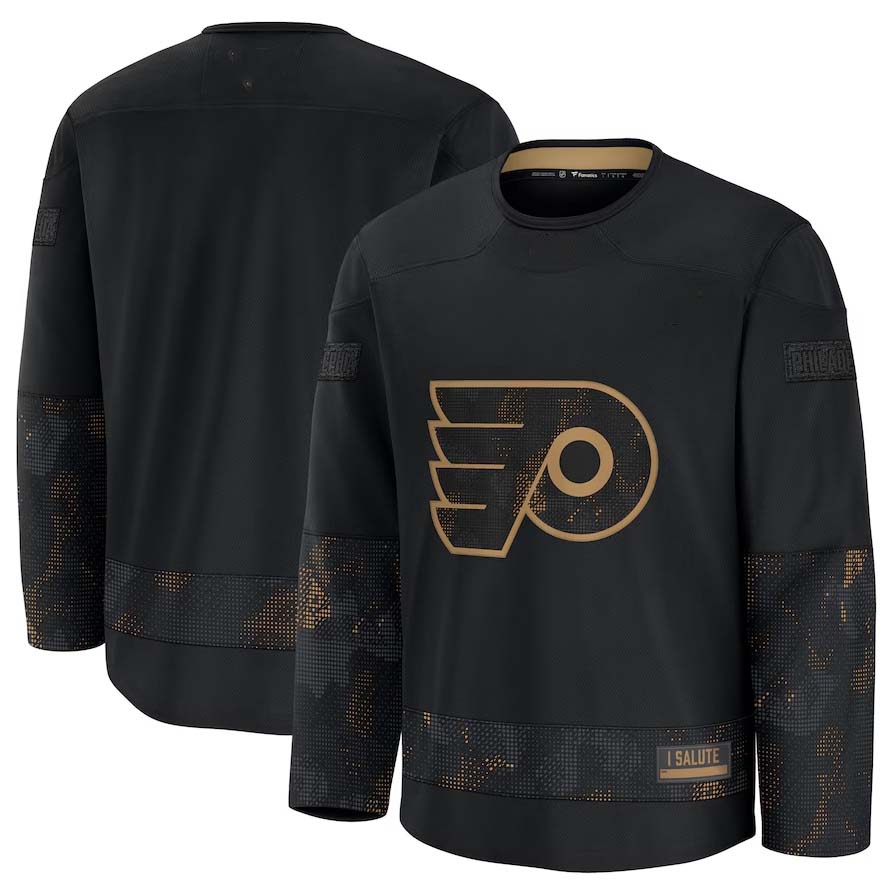 P.Flyers Fanatics 2024 Military Appreciation Practice Jersey - Black Stitched American Hockey Jersey UNEC