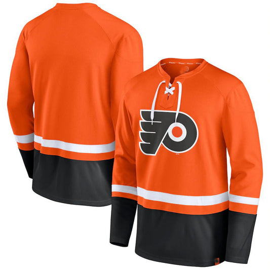 P.Flyers Fanatics Branded Super Mission Slapshot Lace-Up Pullover Sweatshirt Orange Stitched American Hockey Jersey UNEC