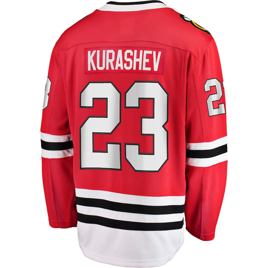 C.Blackhawks #23 Philipp Kurashev Fanatics Branded Home Breakaway Player Jersey Red Stitched American Hockey Jersey UNEC