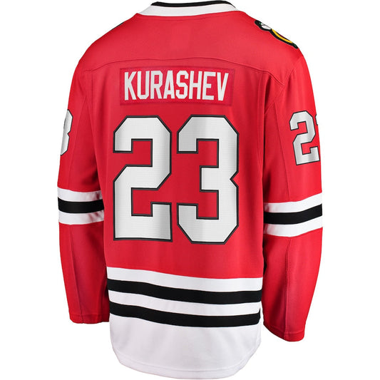 C.Blackhawks #23 Philipp Kurashev Fanatics Branded Home Breakaway Player Jersey Red Stitched American Hockey Jersey UNEC