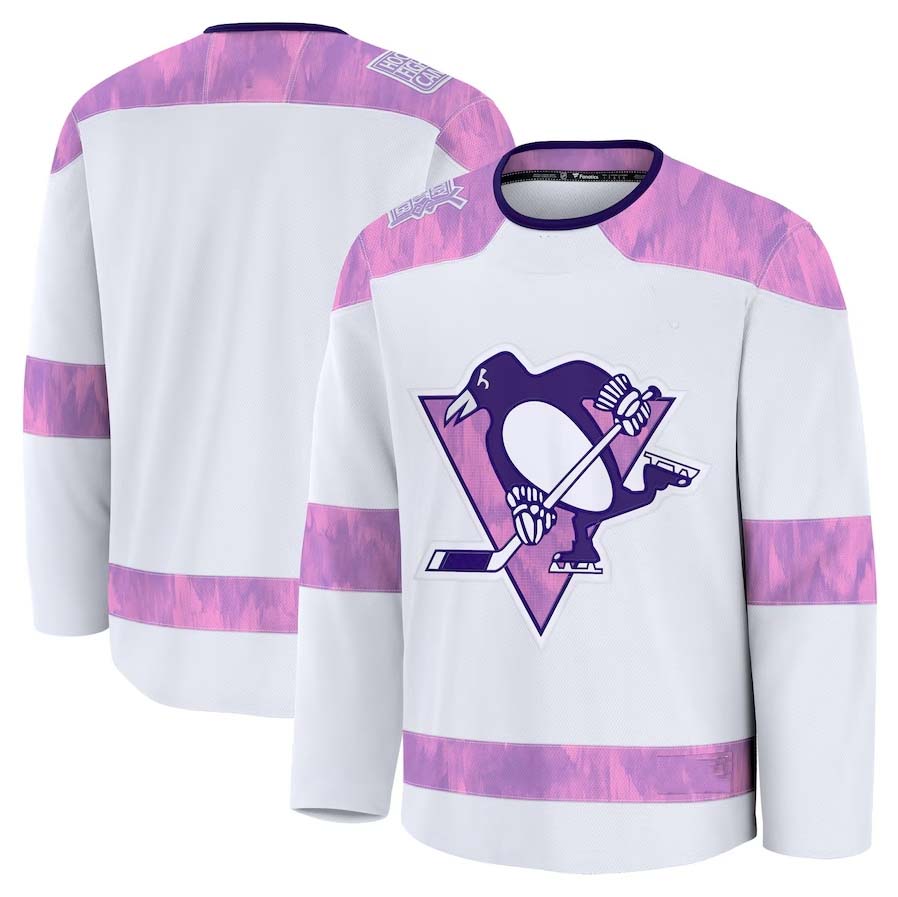 P.Penguins Fanatics 2024 Hockey Fights Cancer Practice Jersey - White Stitched American Hockey Jersey UNEC