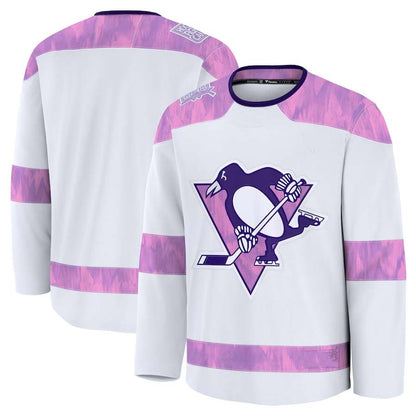 P.Penguins Fanatics 2024 Hockey Fights Cancer Practice Jersey - White Stitched American Hockey Jersey UNEC
