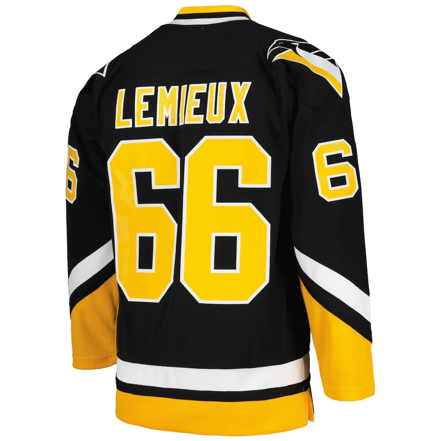 P.Penguins #66 Mario Lemieux Mitchell & Ness 1992-93 Blue Line Player Jersey - Black Stitched American Hockey Jersey UNEC