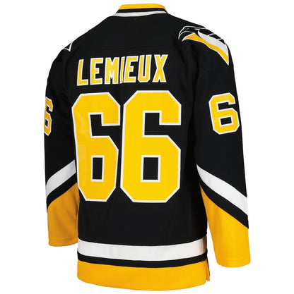 P.Penguins #66 Mario Lemieux Mitchell & Ness 1992-93 Blue Line Player Jersey - Black Stitched American Hockey Jersey UNEC