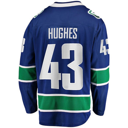 V.Canucks #43 Quinn Hughes Fanatics Branded Home Premier Breakaway Player Jersey Blue Stitched American Hockey Jersey UNEC
