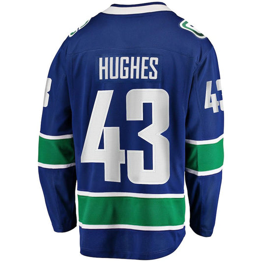 V.Canucks #43 Quinn Hughes Fanatics Branded Home Premier Breakaway Player Jersey Blue Stitched American Hockey Jersey UNEC
