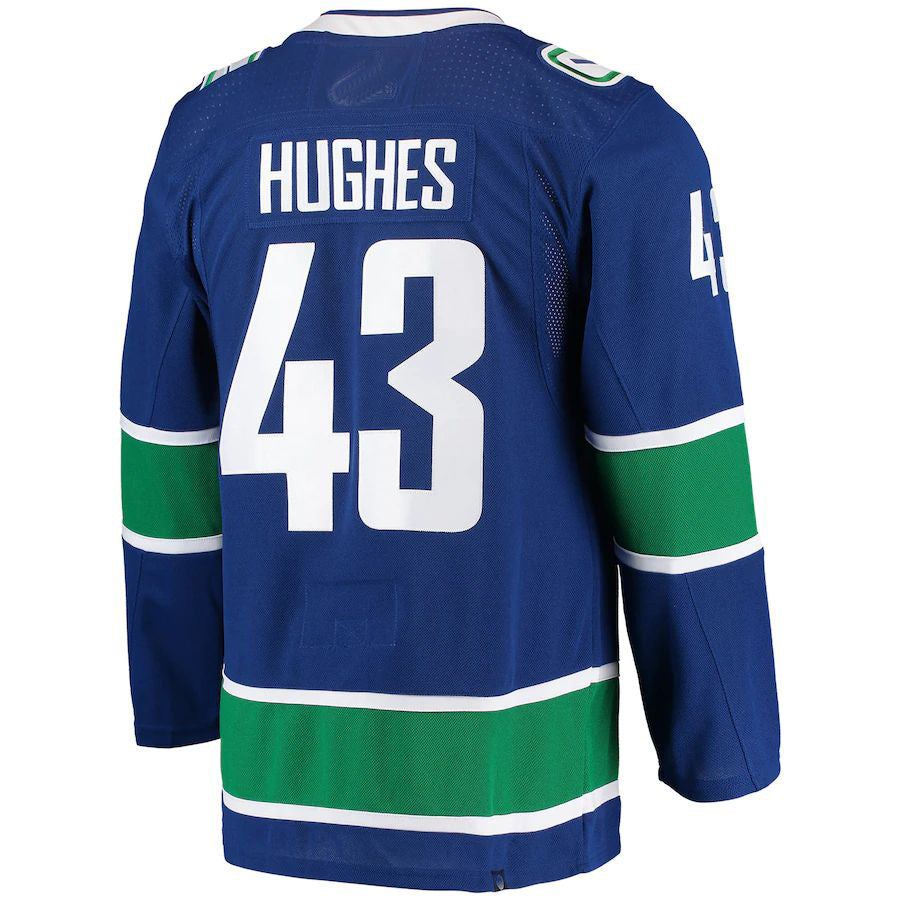 V.Canucks #43 Quinn Hughes Home Authentic Pro Player Jersey Blue Stitched American Hockey Jersey UNEC