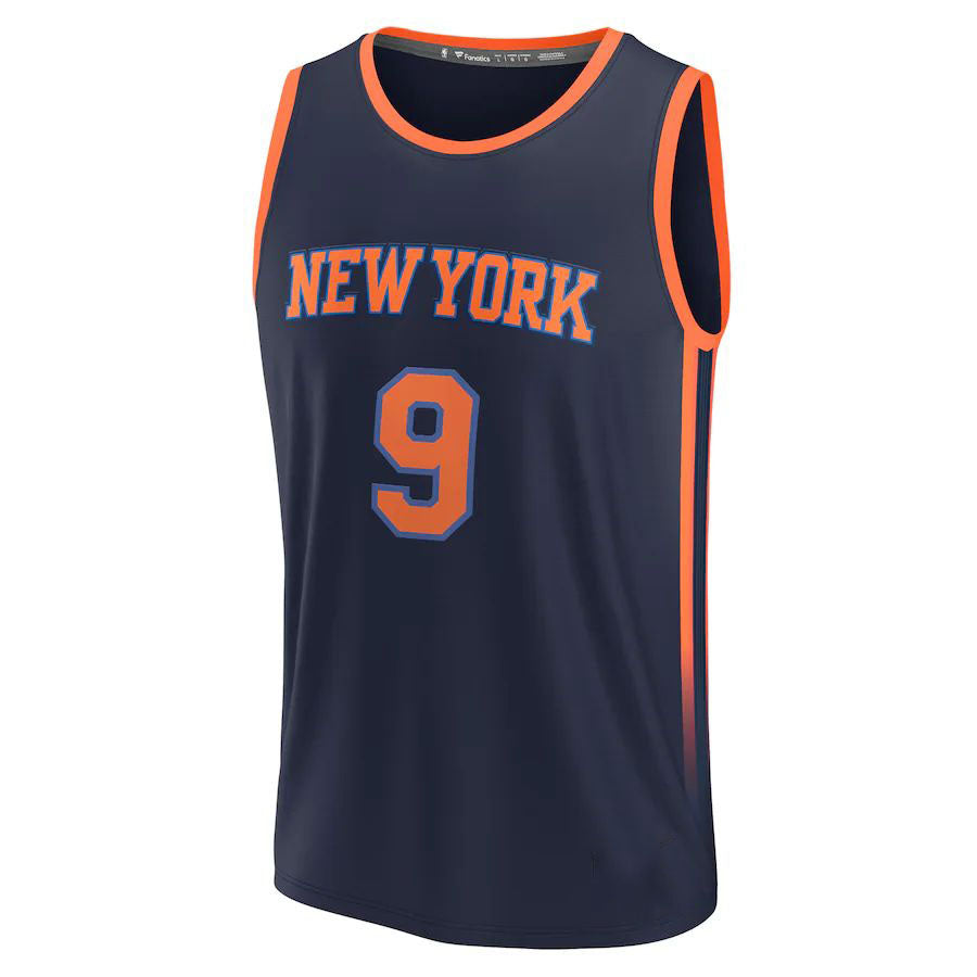 NY.Knicks #9 RJ Barrett Fanatics Branded  2022-23 Fast Break Player Jersey Navy  Statement Edition Stitched American Basketball Jersey UNEC