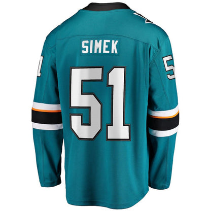 SJ.Sharks #51 Radim Simek Fanatics Branded Home Breakaway Player Jersey Teal Stitched American Hockey Jersey UNEC