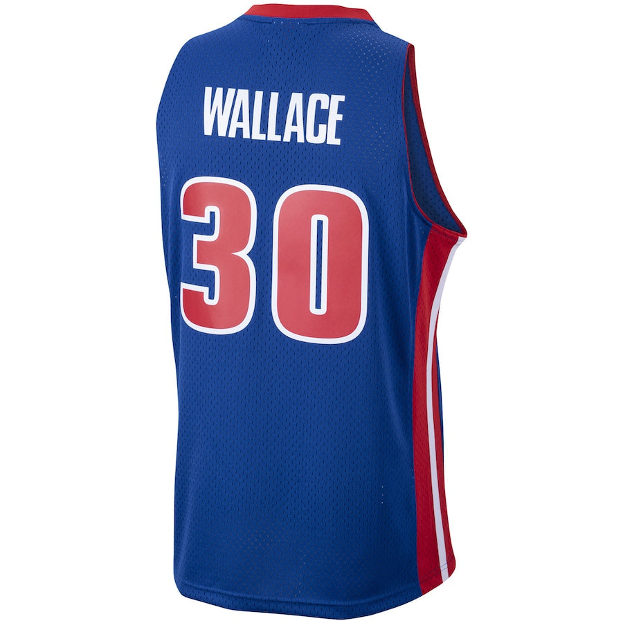 D.Pistons #30 Rasheed Wallace Mitchell & Ness 2003-04 Hardwood Classics Swingman Jersey Blue Stitched American Basketball Jersey UNEC