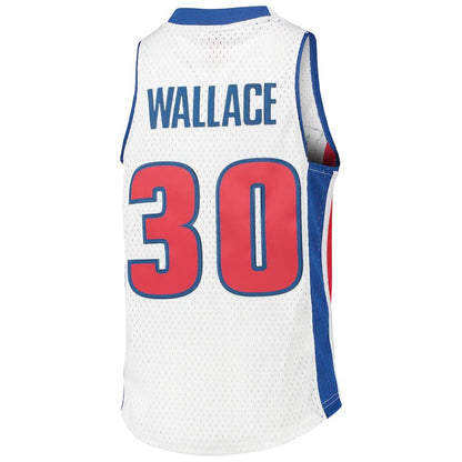 D.Pistons #30 Rasheed Wallace Mitchell & Ness Youth 2003-04 Hardwood Classics Swingman Jersey White Stitched American Basketball Jersey UNEC