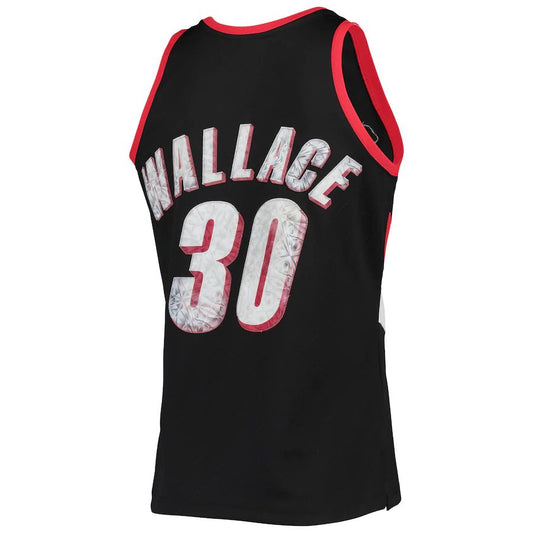 P.Trail Blazers #30 Rasheed Wallace Mitchell & Ness 1996-97 Hardwood Classics  75th Anniversary Diamond Swingman Jersey Icon Edition Black Stitched American Basketball Jersey UNEC
