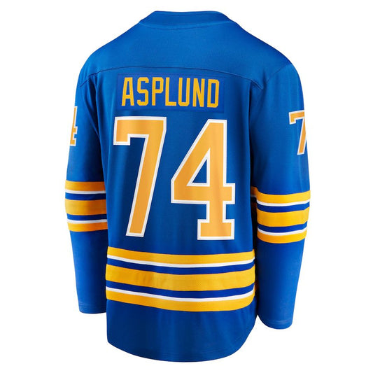 B.Sabres #74 Rasmus Asplund Fanatics Branded Home Breakaway Player Jersey Royal Stitched American Hockey Jersey UNEC