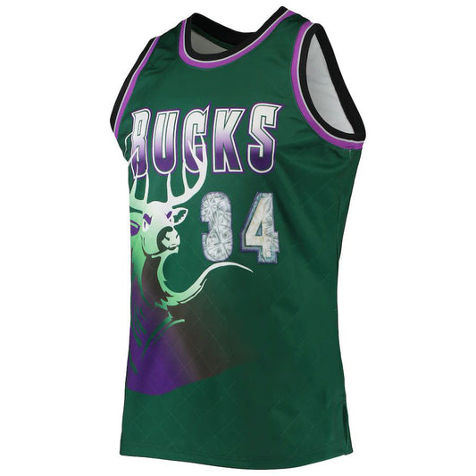 M.Bucks #34 Ray Allen Mitchell & Ness 1996-97 Hardwood Classics  75th Anniversary Diamond Swingman Jersey Green Stitched American Basketball Jersey UNEC
