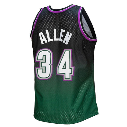 M.Bucks #34 Ray Allen Mitchell & Ness 1996-97 Hardwood Classics Fadeaway Swingman Player Jersey Green-Black Stitched American Basketball Jersey UNEC