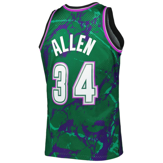 M.Bucks #34 Ray Allen Mitchell & Ness 1996-97 Hardwood Classics Marble Swingman Jersey Green Stitched American Basketball Jersey UNEC
