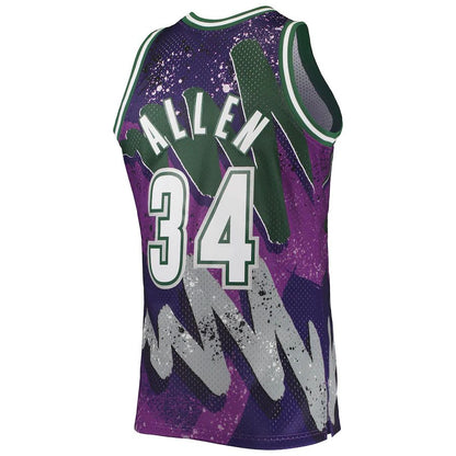 M.Bucks #34 Ray Allen Mitchell & Ness Hardwood Classics 2000-01 Hyper Hoops Swingman Jersey Purple Stitched American Basketball Jersey UNEC