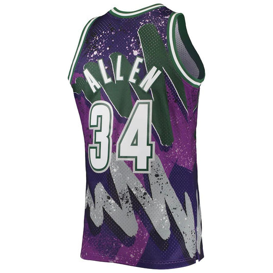 M.Bucks #34 Ray Allen Mitchell & Ness Hardwood Classics 2000-01 Hyper Hoops Swingman Jersey Purple Stitched American Basketball Jersey UNEC