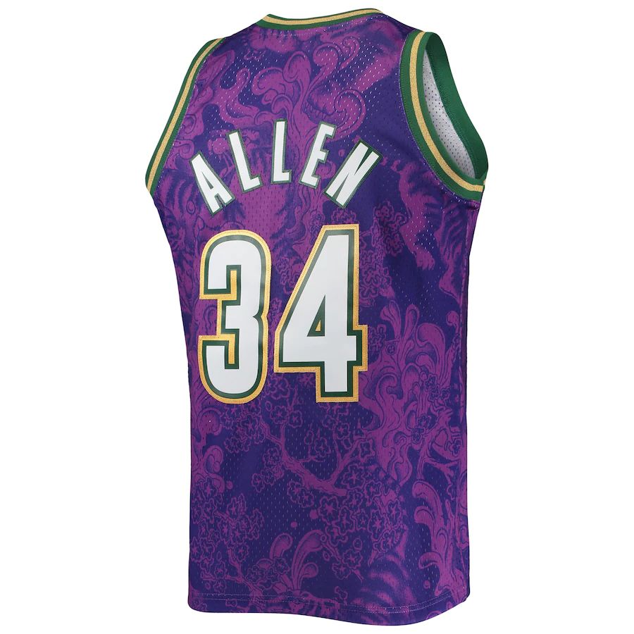 M.Bucks #34 Ray Allen Mitchell & Ness Hardwood Classics 2000-01 Lunar New Year Swingman Jersey Purple Stitched American Basketball Jersey UNEC