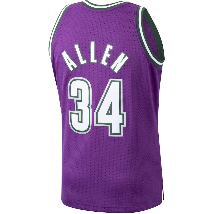 M.Bucks #34 Ray Allen Mitchell & Ness Hardwood Classics 2000-01 Swingman Jersey Purple Stitched American Basketball Jersey UNEC