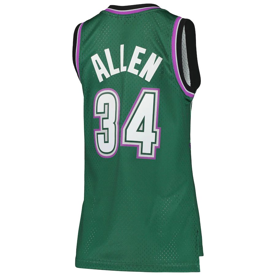 M.Bucks #34 Ray Allen Mitchell & Ness Women's 1996-97 Hardwood Classics Swingman Jersey Green Stitched American Basketball Jersey UNEC