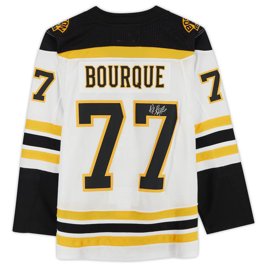 B.Bruins #77 Ray Bourque Fanatics Authentic Autographed adidas White Authentic Jersey Black Stitched American Hockey Jersey UNEC