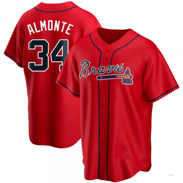 Atlanta Braves #34 AbUNECm Almonte Red Alternate Jersey Stitches Baseball Jerseys