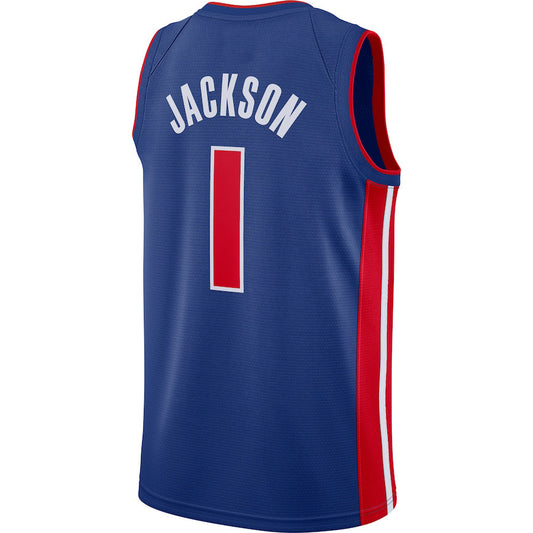 D.Pistons #1 Reggie Jackson Swingman Jersey Icon Edition Blue Stitched American Basketball Jersey UNEC