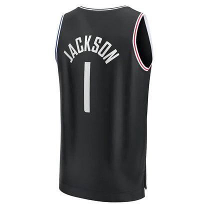 LA.Clippers #1 Reggie Jackson Fanatics Branded 2022-23 Fastbreak Jersey City Edition Black Stitched American Basketball Jersey UNEC