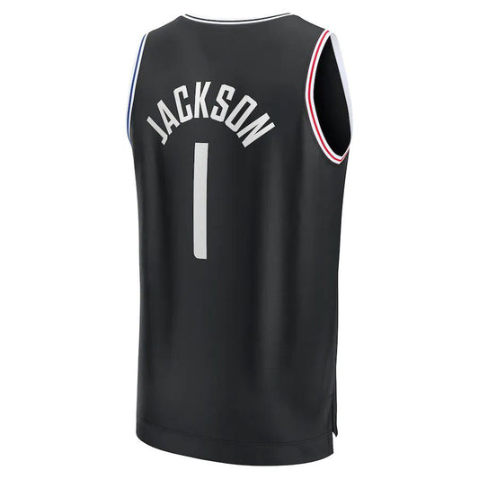 LA.Clippers #1 Reggie Jackson Fanatics Branded 2022-23 Fastbreak Jersey City Edition Black Stitched American Basketball Jersey UNEC