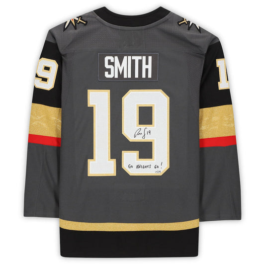 V.Golden Knights #19 Reilly Smith Fanatics Authentic Autographed with Go Knights Go! Inscription Limited Edition of 19 Gray Hockey Jersey UNEC